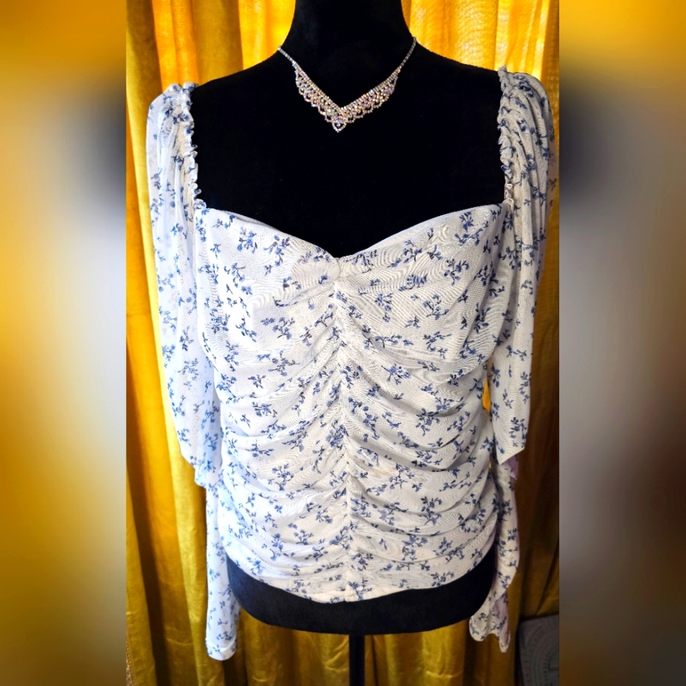Ditsy blue floral long sleeve blouse 14
